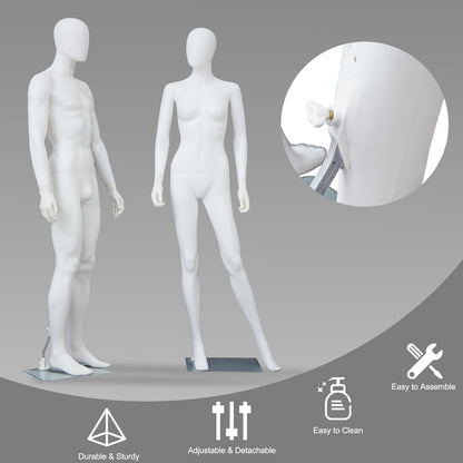 Kinfant Male and Female Mannequin Set - 6Ft Full Body Male and Female Detachable Mannequin with Stand for Clothing Shops, Clothing Design(White)