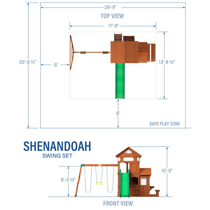Backyard Discovery Shenandoah Cedar Wood Swing Set with Wave Slide, Raised Clubhouse, Playhouse, Play Kitchen, Belt Swings, Trapeze, Rock Wall, Ladder, Picnic Table, Full Door, Outdoor Playset