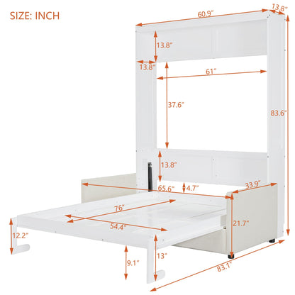 Ball & Cast Murphy Bed Full Size Wall Bed with Sofa,can be Folded,Multifunctional Wood Hideaway Cabinet Bed Frame,Slat Support,Save Space,for Apartment,Guest Room,White