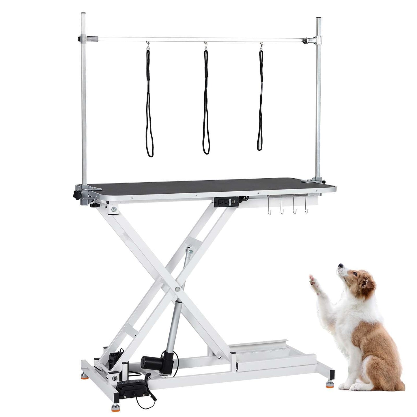 SierraSquad 47'' Hydraulic Dog Grooming Table for Large/Small Dogs, Electric Adjustable Height Pet Grooming Table At Home, Large Dog Grooming Table, Maximum Capacity Up to 264Lb, White