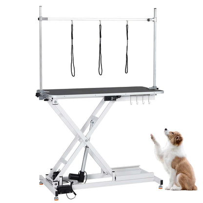 SierraSquad 47'' Hydraulic Dog Grooming Table for Large/Small Dogs, Electric Adjustable Height Pet Grooming Table At Home, Large Dog Grooming Table, Maximum Capacity Up to 264Lb, White