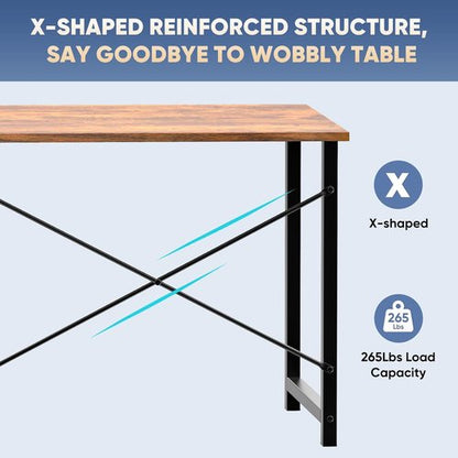 DUMOS Small Computer Desk - Modern 32-Inch Home Office Writing Table with X-Shaped Reinforcement | Rust Finish