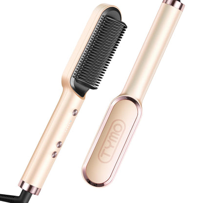 TYMO Ring Hair Straightener Brush – Hair Straightening Iron with Built-in Comb, 20s Fast Heating & 5 Temp Settings & Anti-Scald, Perfect for Professional Salon at Home, Sakura Pink