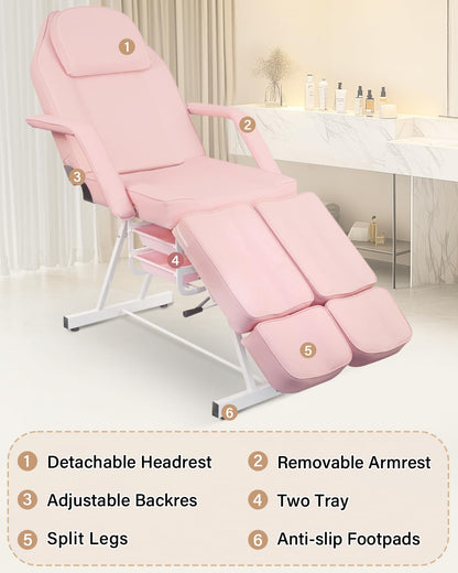 Tythical Pink Tattoo Artist Chair, Split Leg Facial Bed for Client Professional Beauty Lash Massage Bed with Hydraulic Stool & Extension Footrests for Salon Spa Barber Equipment