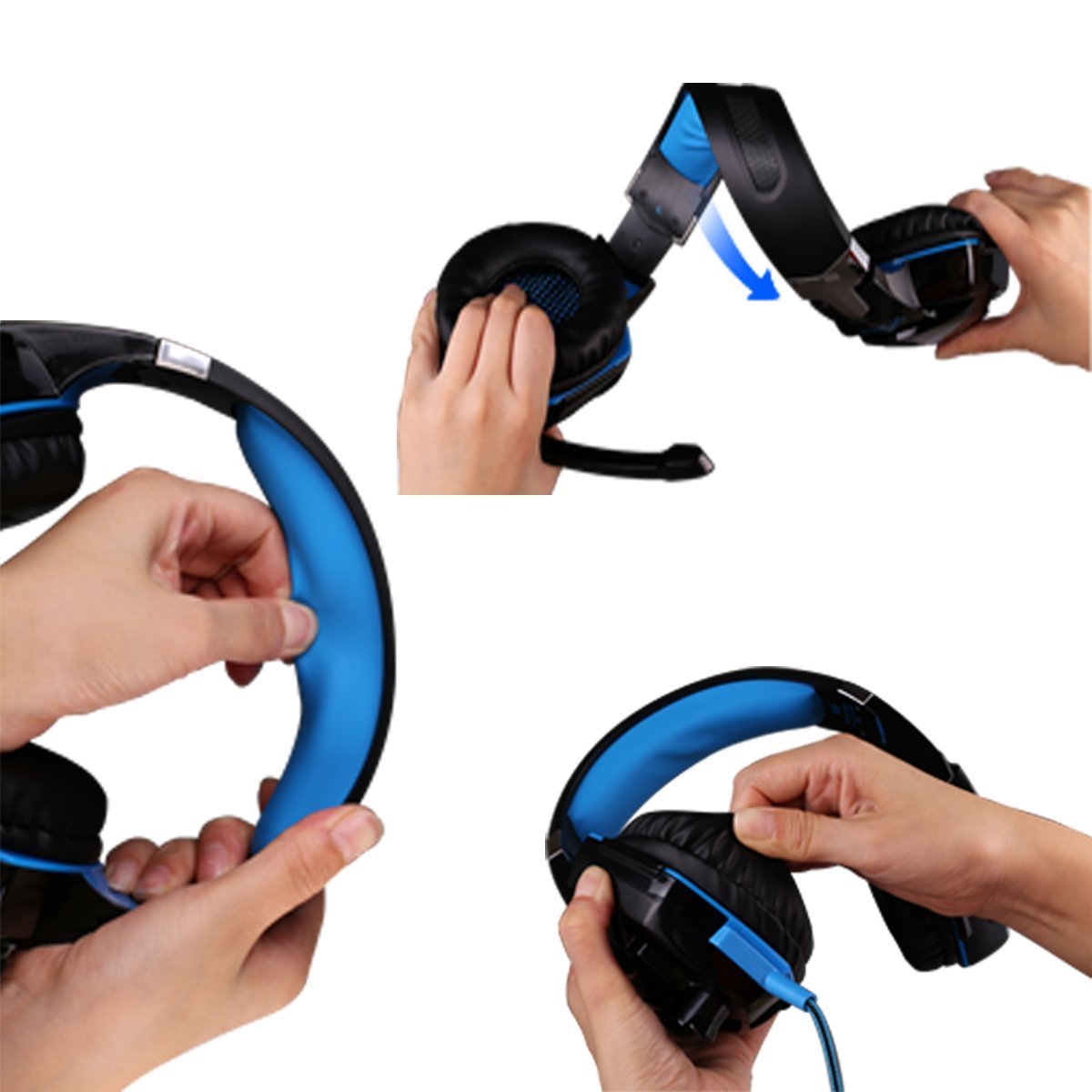 Gaming Headset with Mic for PC,PS4,Xbox One,Over-ear Headphones with Volume Control LED Light Cool Style Stereo,Noise Reduction for Laptops,Smartphone,Computer (Black & Blue)