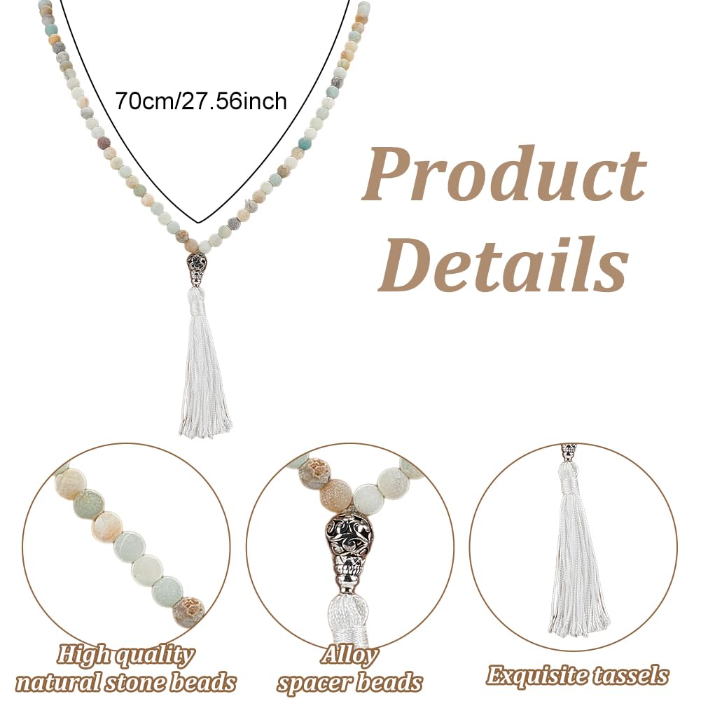 WEBEEDY Mala Necklaces Kit, 120 Pcs Colorful Frosted Gemstone Beads Kit for Jewelry Making with Spacer Bead Tassels Tree of Life Pendant Mala Beads Necklace for Yoga Prayer DIY Necklace Bracelet