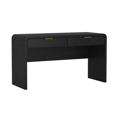 Manhattan Comfort Grace 54" Modern Office Desk with 2 Drawers, Wood Table with Metal Recessed Handles for Work from Home, Study, Craft, Stylish Executive Desk, Black and Gold