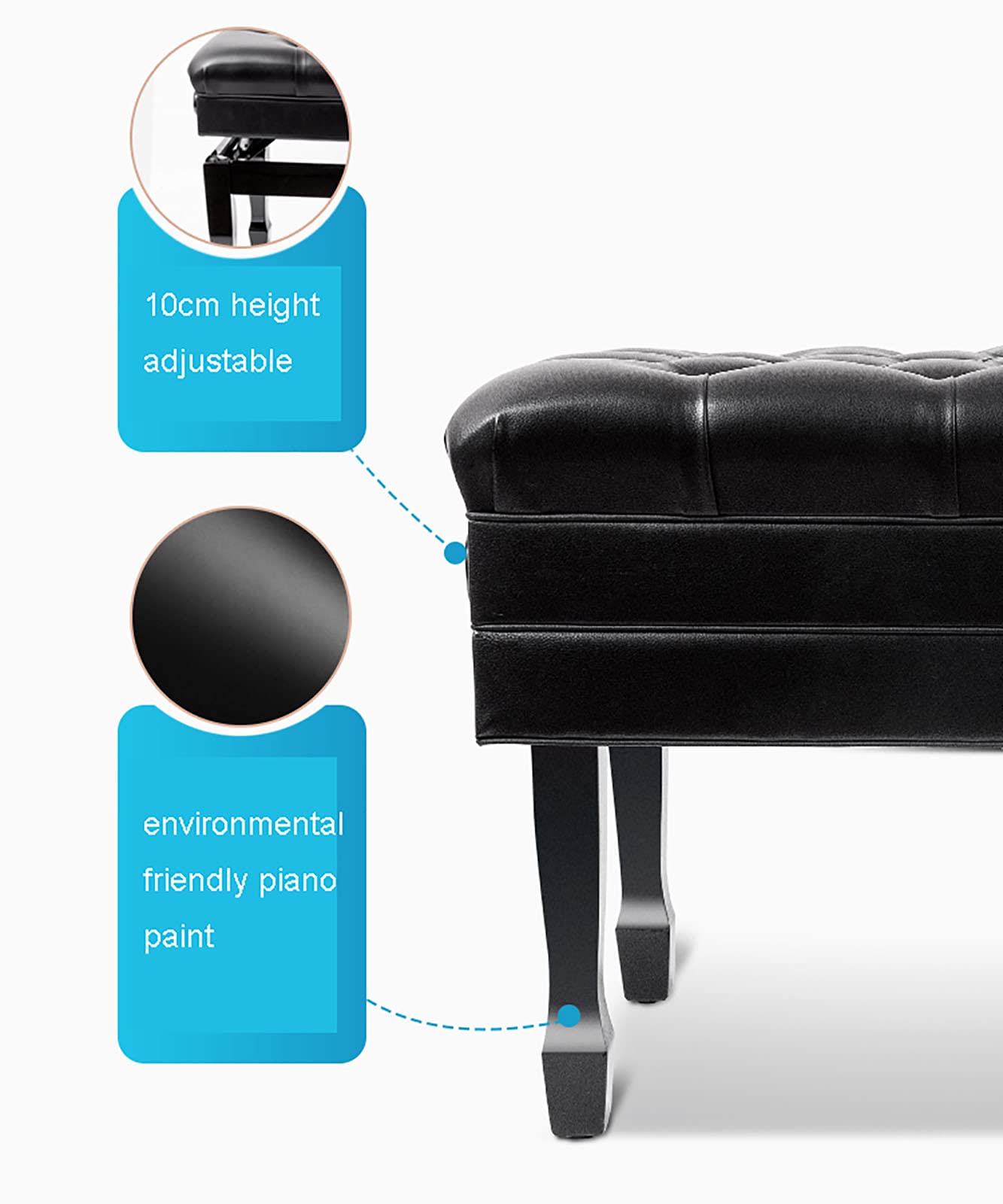 SDdPulse Leather Piano Bench Wooden Luxury Piano Bench,Soft Genuine Leather Piano Stool,with Waterproof Cushion and Strong Solid Wood Frame,200Kg Load Capacity,84 X 47 X 49-59Cm,Black