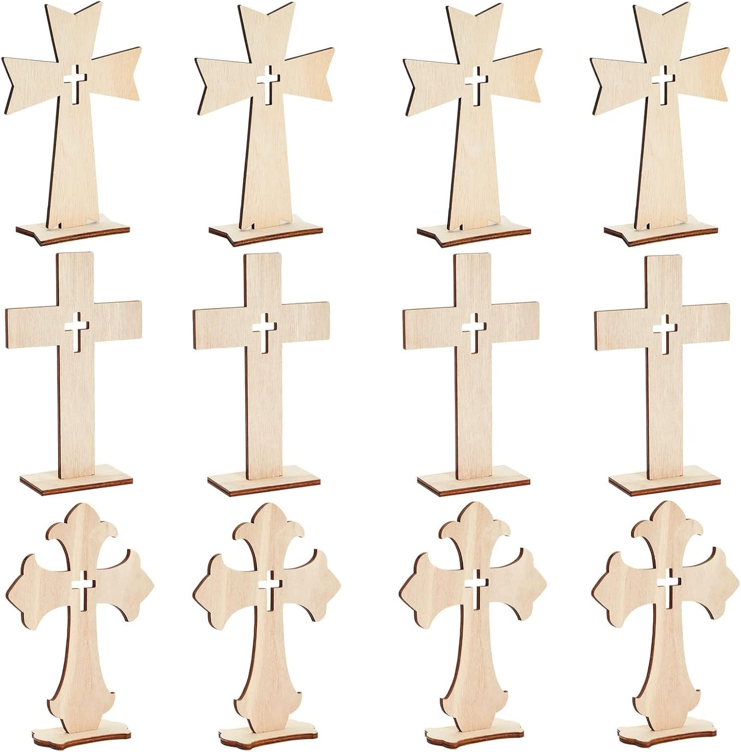 Bright Creations Wooden Crosses for Crafts, 12-Pack, Light Brown Unfinished Wood for Baptism Favors