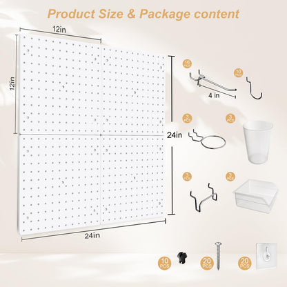 FZK Peg Board with Hooks, Plastic Pegboard Kit with 4 White Pegboards and Accessories, Peg Board Wall Organizer for Office and Craft Room
