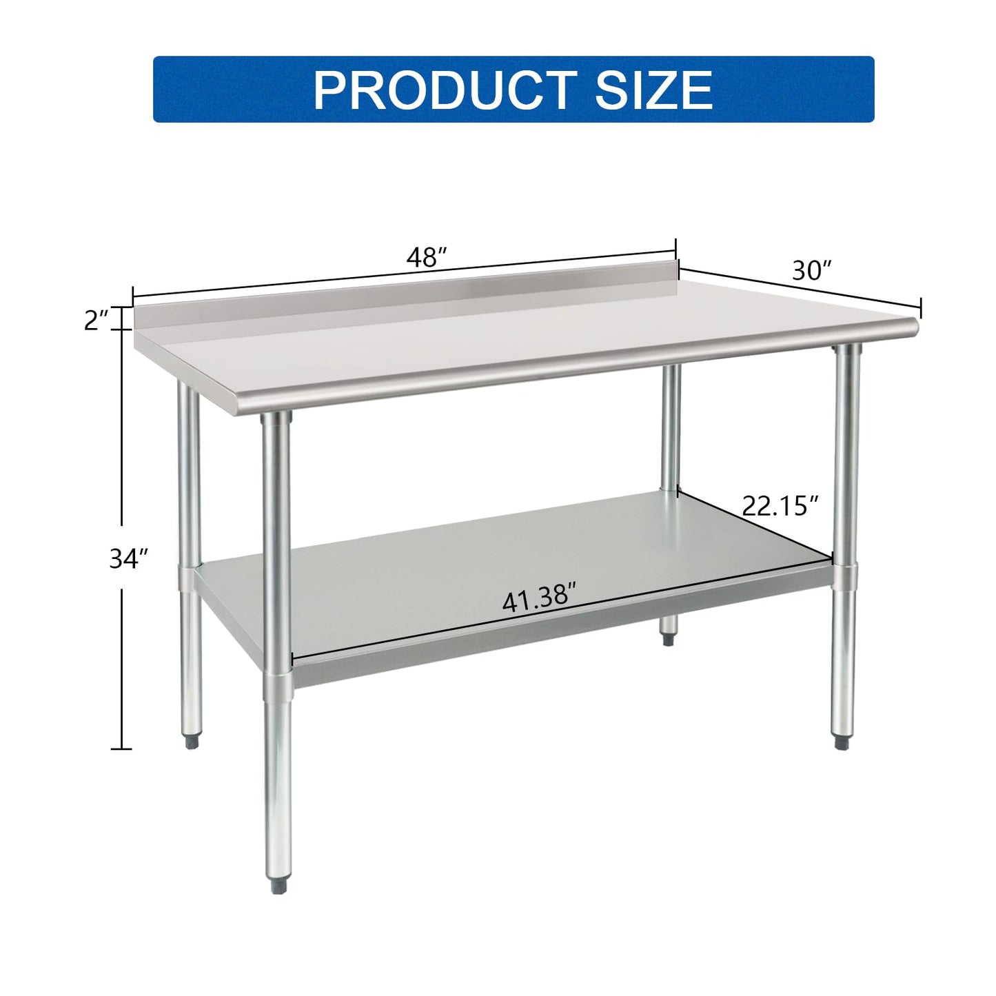 HARDURA Stainless Steel Prep & Work Table 30 x 48 Inches NSF Heavy Duty Commercial with Undershelf and Backsplash, Galvanized Legs for Commercial Food Prep