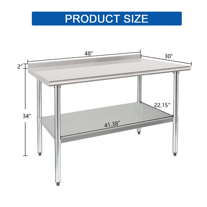 HARDURA Stainless Steel Prep & Work Table 30 x 48 Inches NSF Heavy Duty Commercial with Undershelf and Backsplash, Galvanized Legs for Commercial Food Prep