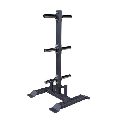 Body-Solid (GWT56) Heavy-Gauge Vertical Weight Tree Rack & Olympic Bar Holder, Commercial Bumper Plate Storage with 6 Chrome Weight Horns, Home Gym Weight Plates & Barbell Stand, 1000 lbs Capacity