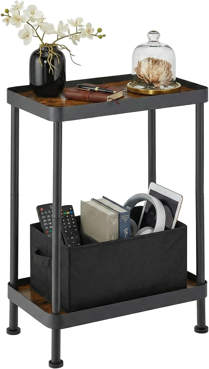 2 Small Narrow Side Table, Tier End Table with Storage Shelf, Sofa Table for Small Spaces in Living Room, Bedroom