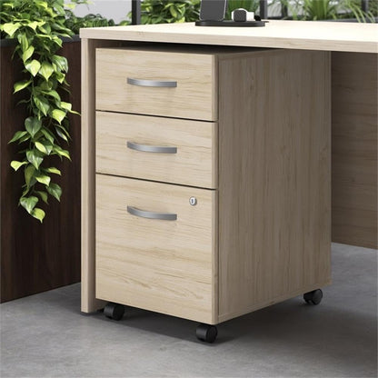 BOWERY HILL 3 Drawer Mobile File Cabinet, Natural Elm Finish, Engineered Wood, Smooth Ball Bearing Slides, Thermally Fused Laminate, Locking Drawers, Rolling Design with Casters, Office Organization