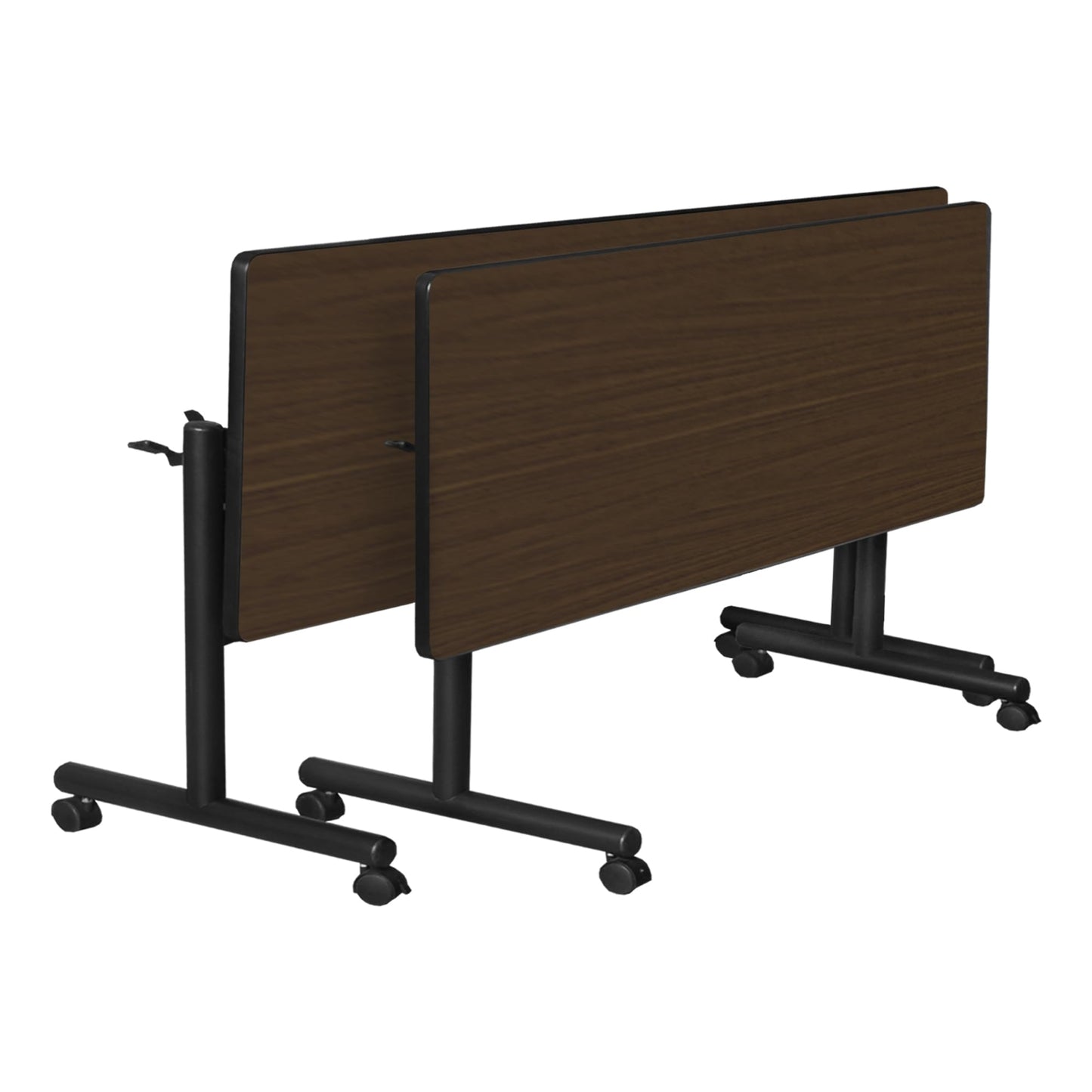 Regency Kobe 72 x 30 in. Flip-Top Training Nesting Table- Neo Walnut, 2 M Stack Chairs- Blue