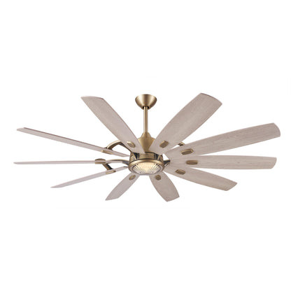 MINKA-AIRE Barn 65" 10-Blade 5CCT LED Smart Ceiling Fan - Legacy Brass and Bleached Wood Blades with Clear Glass