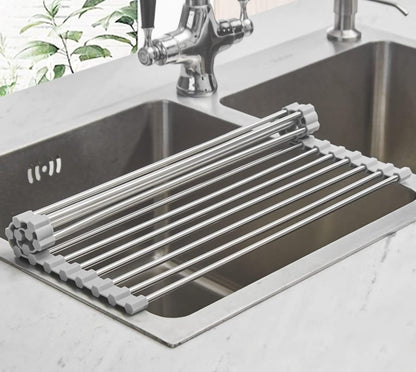 Ahyuan Roll up Dish Drying Rack Over The Sink Kitchen Roll up Sink Drying Rack Portable Dish Drainer Foldable Dish Drying Rack (Warm Gray, 17.8''X17'')