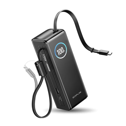 EF ECOFLOW Laptop Power Bank, 25000mAh Rapid Portable Charger, Triple 100W USB-C Ports, Built-in Retractable Cables, Fast Charging for iPhone 17/16 Series, MacBook, Samsung and More