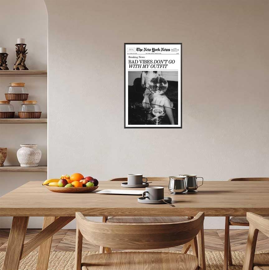 Generic 8x12in Retro Black and White Canvas Wall Art Funny Magazine Cover Newspaper Poster Vintage Disco Ball Bar Cart