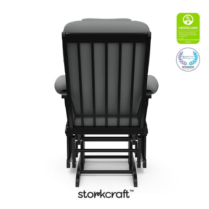 Storkcraft Tuscany Glider with Ottoman (Black/Gray) — GREENGUARD Gold Certified, Bonus Lumbar Cushion Included, Solid Wood Base, Smooth Motion, Award-Winning Nursery Rocking Chair, Glider and Ottoman