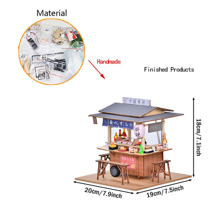 DIY Japanese Sushi Restaurant Food Truck Architectural Model Miniature Dollhouse Kit 3D Wooden Puzzle Mini Dollhouse with LED Lights and Dust Cover for Friends and Family