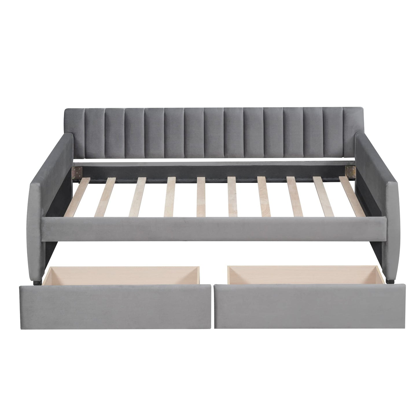 Merax Upholstered Daybed with 2 Drawers, Twin Size Bed Frame with Storage and Wood Slat Support, Gray