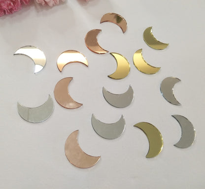 100pcs of Moon Shape Mirror Mosaic Tile,Mini Glass Mosaic Tile, Mirror Craft Mosaic DIY Tile for Art and Craft Wall Door Home Decorations Making Supplies (Silver Mirror)
