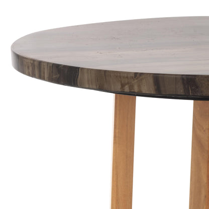 SAFAVIEH Couture Collection - Trenton Brown Marble Accent Table, Round Top with Sculptural Wood Base (SFV9704B)