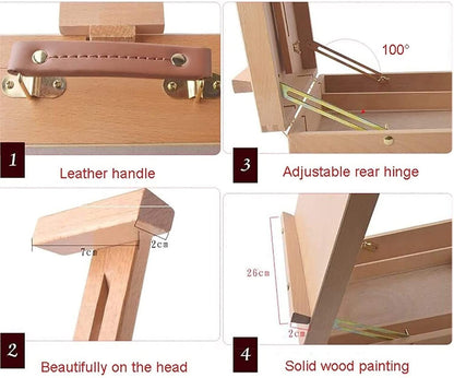 Wooden Table Box Easel,Artist Easel,Wood Table Sketching Box, Portable Desktop Storage Table for Artist Display Painting