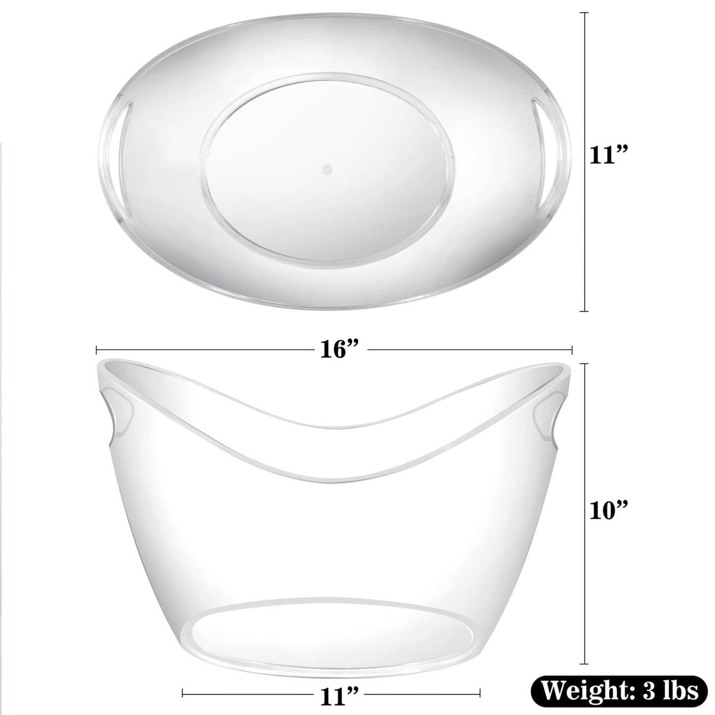 BARsics Large 3-Gallon Clear Plastic Ice Bucket, Beverage Tub for Parties (Pack of 2)