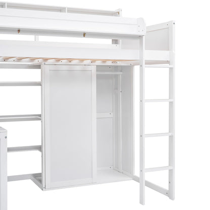 Ball & Cast Twin Size Loft Bed with Big Storage Under-Bed Desk & Staircase,Wooden Bedframe W/Integrated Wardrobe,Drawers & Shelves,Space-Saving,Modern Furniture for Boy Girl Teens Small Bedroom,Gray