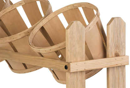 Displays2go Basket Display Stand, Tiered Wooden Floor Standing Retail Display with 9 Baskets for Stores & Vendor Events (PN9BKTOAK)