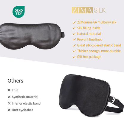 ZIMASILK Adjustable 100% 22 Momme Mulberry Silk Sleep Mask for Sleeping, Filled with Premium Mulberry Silk, Softest & Breathable Blackout Eye Sleeping Mask (Black)