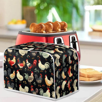 2 Slice Toaster Cover, Farm Chicken Rooster Design, Dust Protection with Hang Loop, Easy to Store (14x14") 2PCS