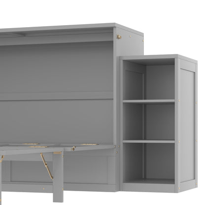 Bellemave Queen Size Murphy Bed, Cabinet Bed with 2 Shelves and Storage Drawers, Farmhouse Murphy Cabinet, Noisy Free, for Guest Bedroom, Living Room, Office, Light Gray