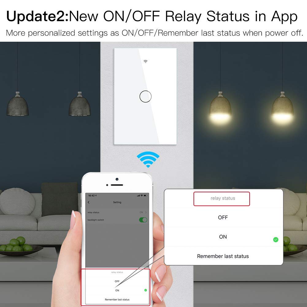 MoesGo WiFi Smart Wall Light Switch,Glass Panel, Multi-Control(3 Way), 2.4GHz Wi-Fi Touch Switches, Neutral Wire Required, Remote Control Smart Life/Tuya App, Work with Alexa, Google Home White 1 Gang