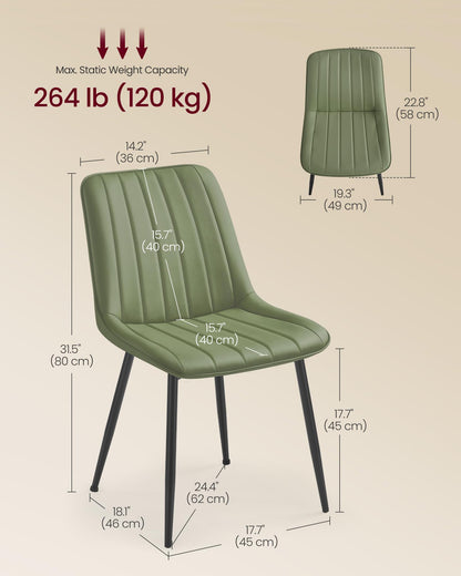 VASAGLE Dining Chairs Set of 6, Upholstered Kitchen Chairs, Synthetic Leather, Max. Load 264 lb, Steel Legs, Curved Backrest, for Dining Room, Forest Green and Ink Black ULDC090CH02-3J