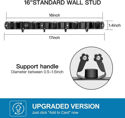 IMILLET Wall-Mounted Broom and Mop Holder - Heavy-Duty Stainless Steel Organizer with 5 Racks & 4 Hooks
