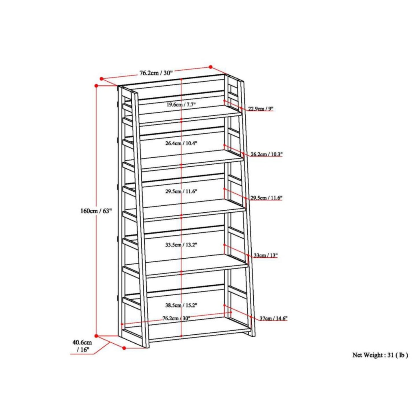 Hassyee Industrial Design Ladder Shelf Storage Rack Bookcase, Transitional Style Multipurpose 5-Tier Bookshelf for Living Room, Home Office, Kitchen, Bedroom