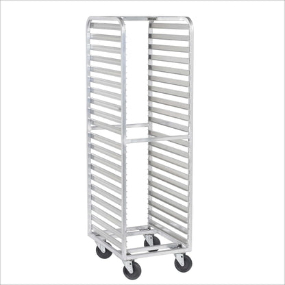 DCUBE Aluminum 20-Pan Bakery Rack with 3" Spacing, Heavy-Duty Double-Welded Frame, Side Load Pan Slides, 5" Polyolefin Swivel Casters, Commercial Sheet Pan Rack for Bakery, Kitchen & Food Service