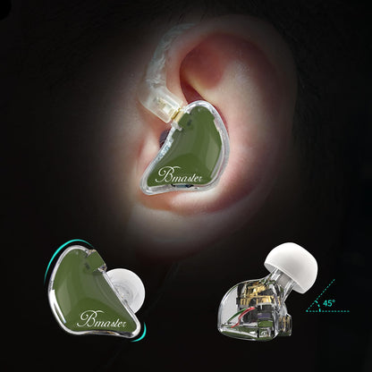 BASN Bmaster in Ear Monitor Headphones for Musicians, Hybrid Triple Drivers Dynamic Earbuds, Sound Isolating Earphones with 2 Detachable MMCX Cables (Olive)