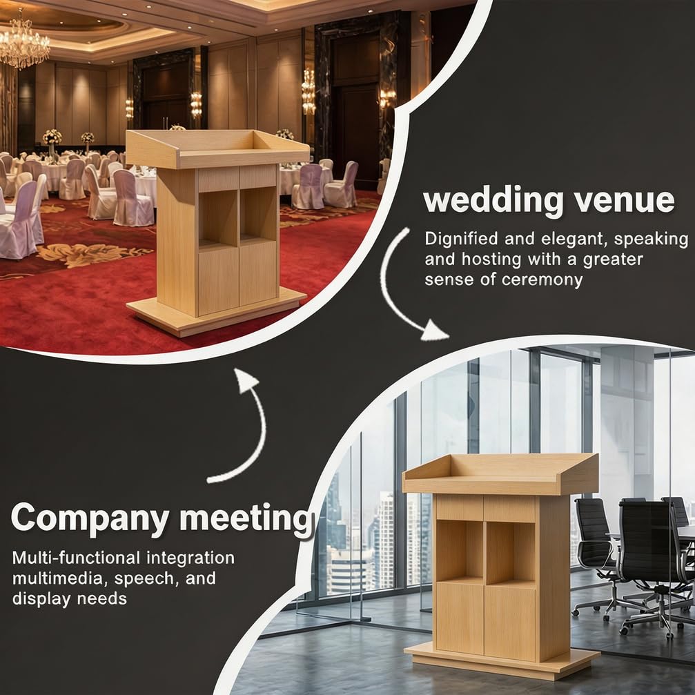 XIHAADOY Wood Podium, Podium Stand Portable with Wheels, Mobile Rolling Church Pulpits, Office Wooden Reception Desk, Lectern for Classrooms,Natural