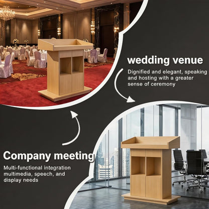 XIHAADOY Wood Podium, Podium Stand Portable with Wheels, Mobile Rolling Church Pulpits, Office Wooden Reception Desk, Lectern for Classrooms,Natural