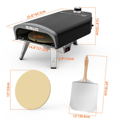 Mimiuo Outdoor Gas Pizza Oven with Automatic Rotating Stone - 39 lbs Heavy Duty Propane Pizza Stove 14 Inch for Backyard Camping, Bakes Pizza in 60 Seconds, Includes Pizza Stone, Peel & Cover