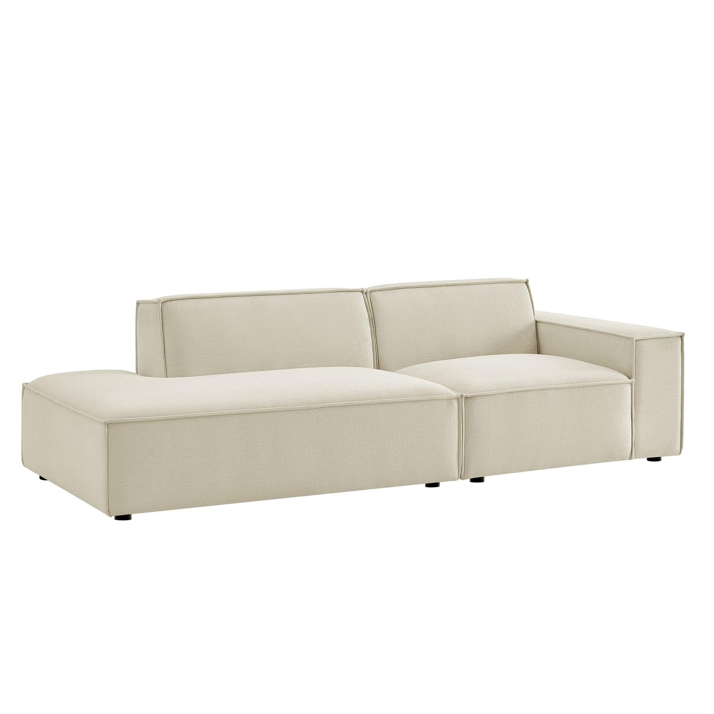 Modway Restore Performance Fabric Upholstered 2-Piece Modular Loveseat in Ecru – Low Profile Sectional Sofa with Right-Facing Armchair and Left-Facing Armless Chaise