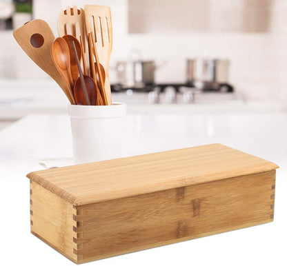 Cutlery Box with Lid, Japanese Chopsticks Box Tableware Spoon Cage, Bamboo Chopstick Spoon Storage Box for Kitchen