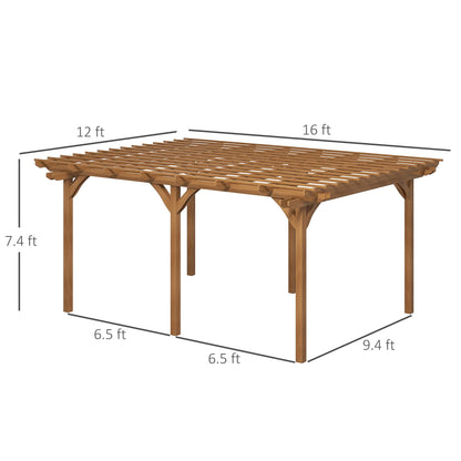 Outsunny 12' x 16' Outdoor Pergola, Wood Gazebo Grape Trellis with Stable Structure for Climbing Plant Support, Garden, Patio, Backyard, Deck, Brown