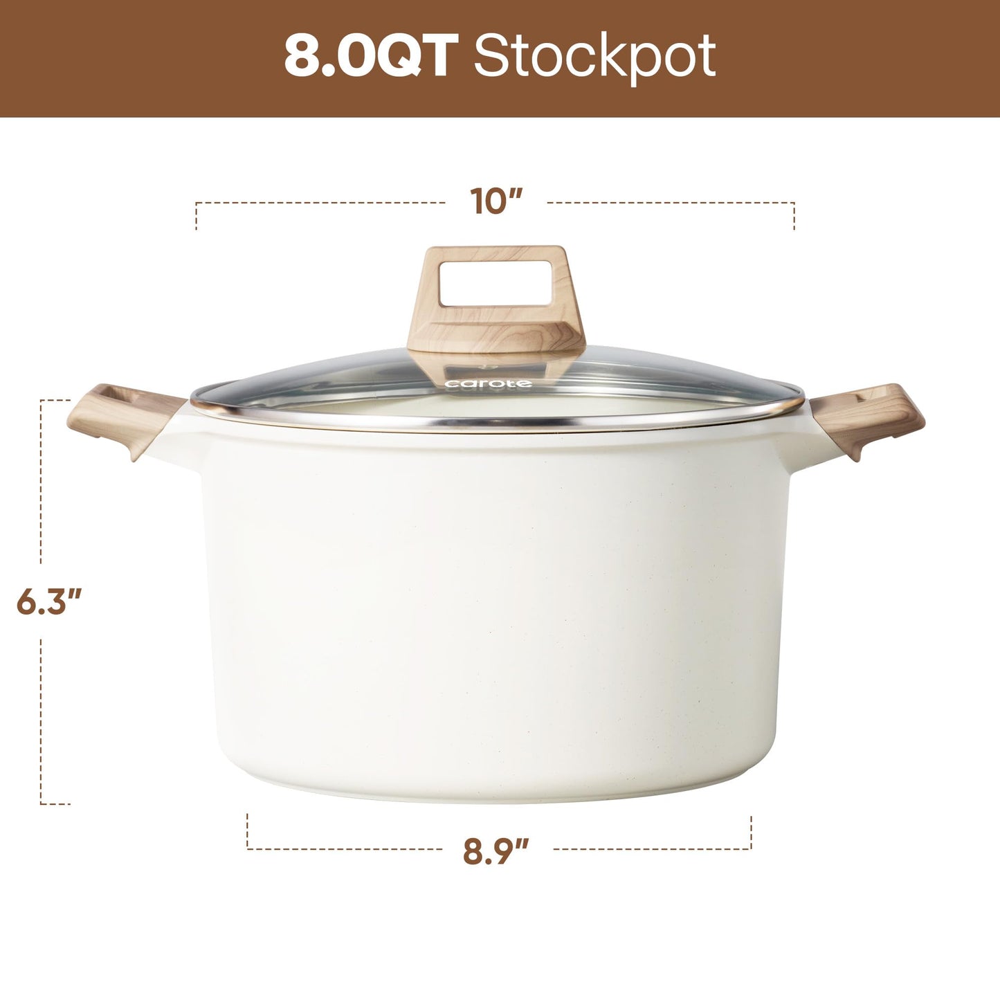 CAROTE 8 Qt Nonstick Stock Pot with Lid Soup Pot, 8 Quart Casserole with Lid, Easy to Clean Non Stick Cooking Pot Cookware PFOA Free, White Granite