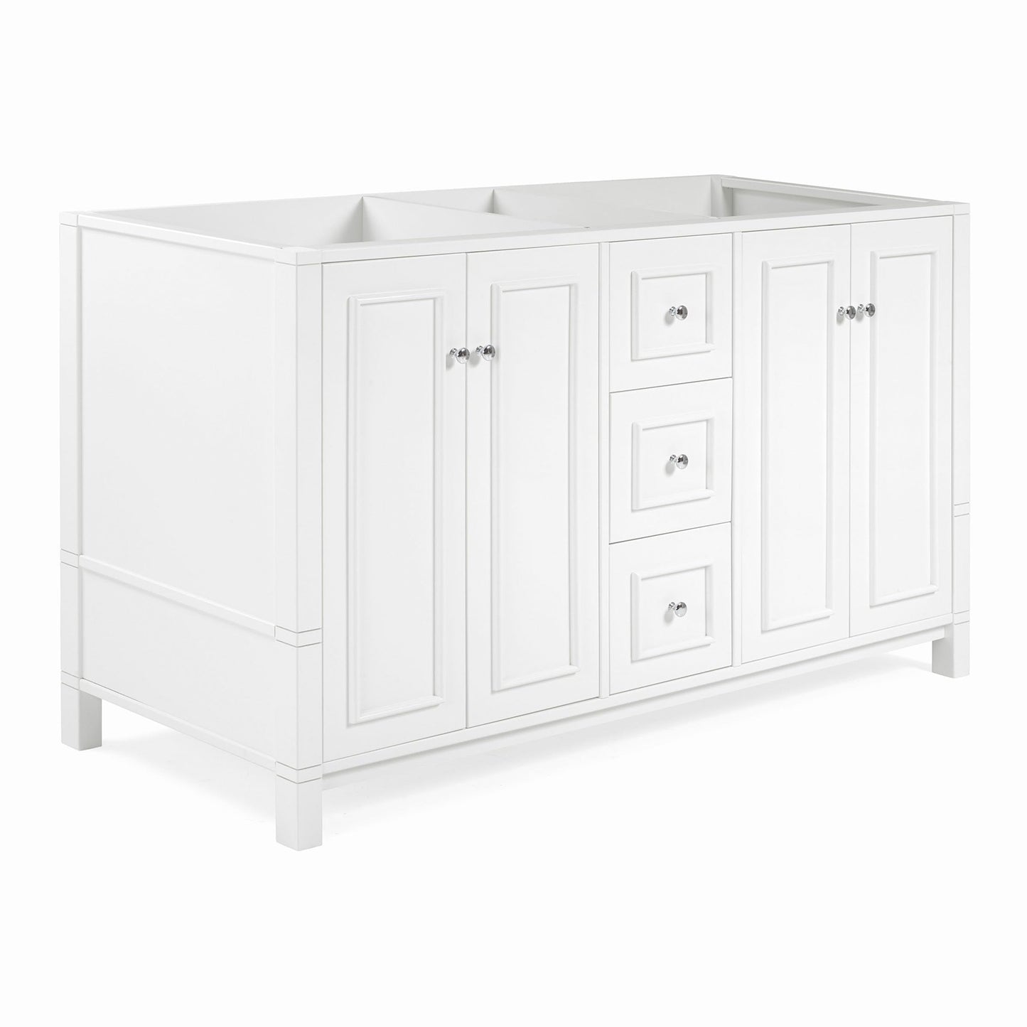 Alaterre Furniture Williamsburg 60 Inch Double Sink Bathroom Vanity - Freestanding Cabinet Without Top - Large Soft-Close Wood Vanity (White)